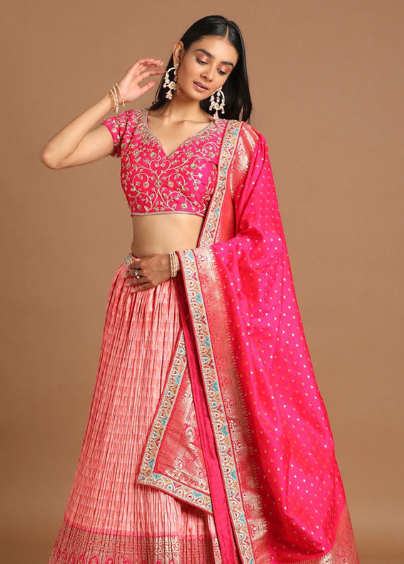 Mohey Women Elegant Peach Benarasi Lehenga