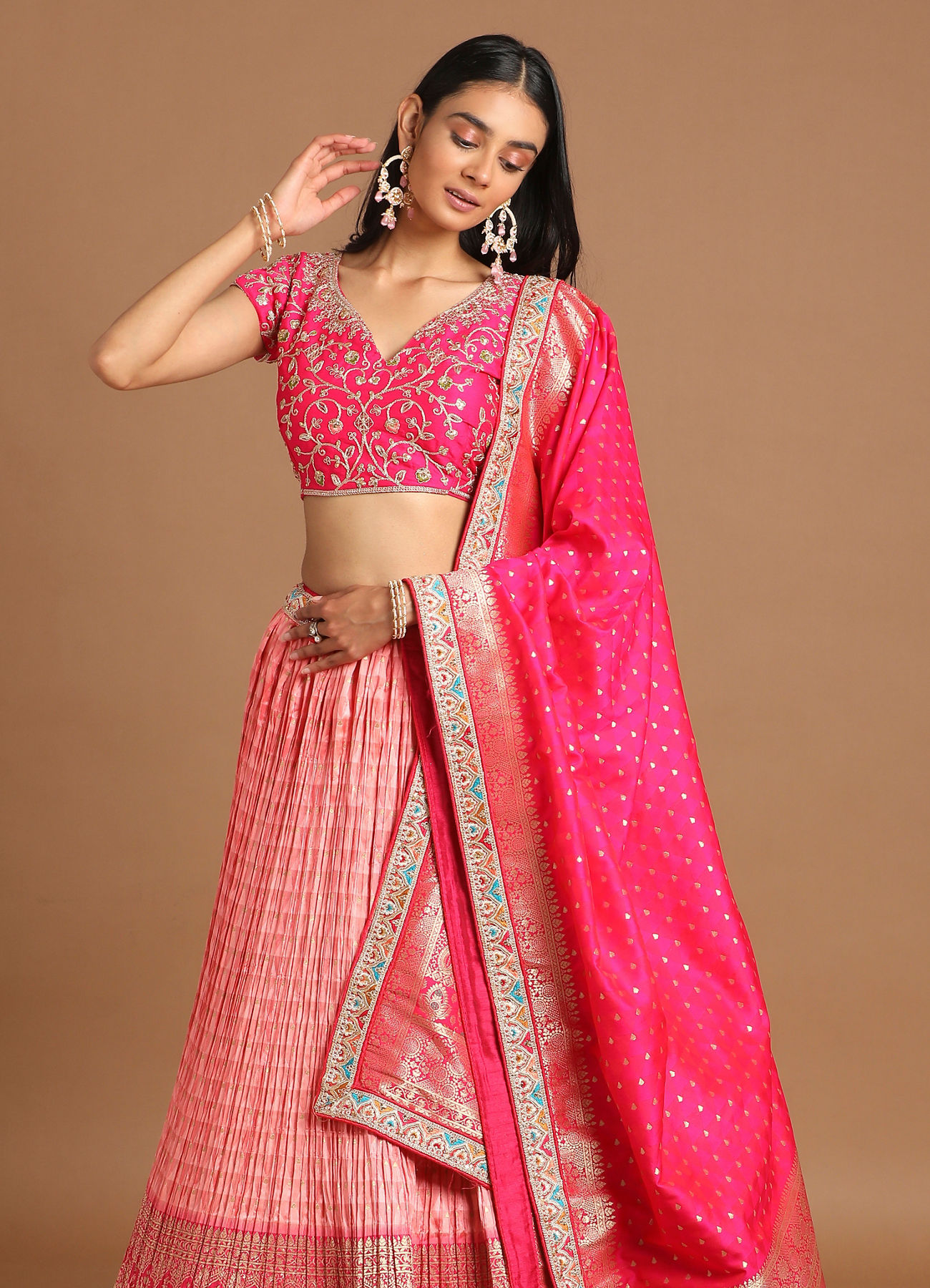 Mohey Women Elegant Peach Benarasi Lehenga