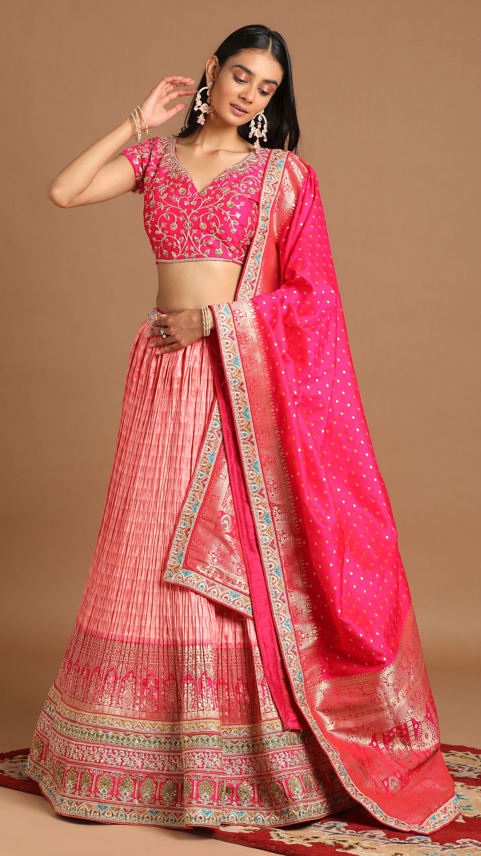 Mohey Women Elegant Peach Benarasi Lehenga