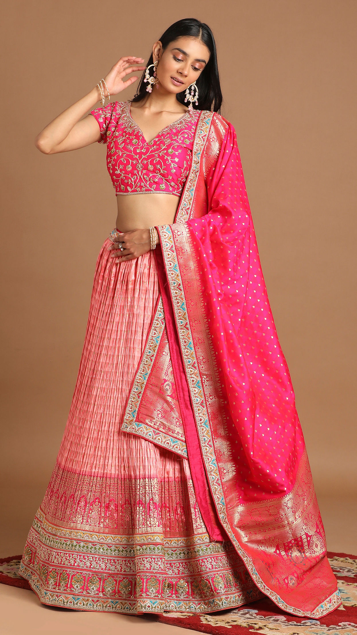 Mohey Women Elegant Peach Benarasi Lehenga