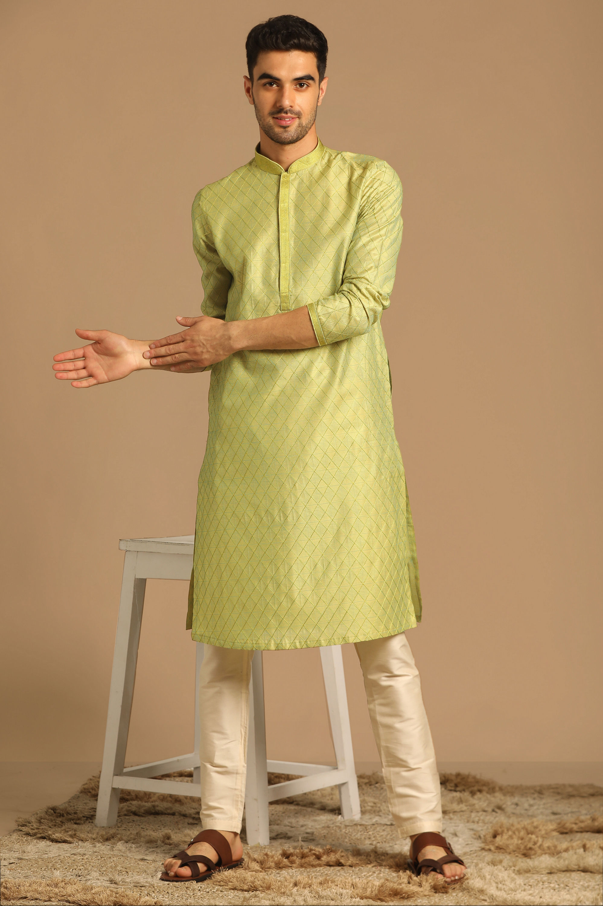 Manyavar Men Classy Green Kurta Set