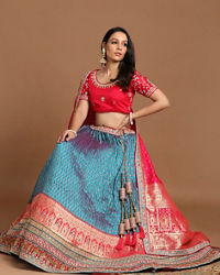 Mohey Women Elegant Blue Benarasi Lehenga