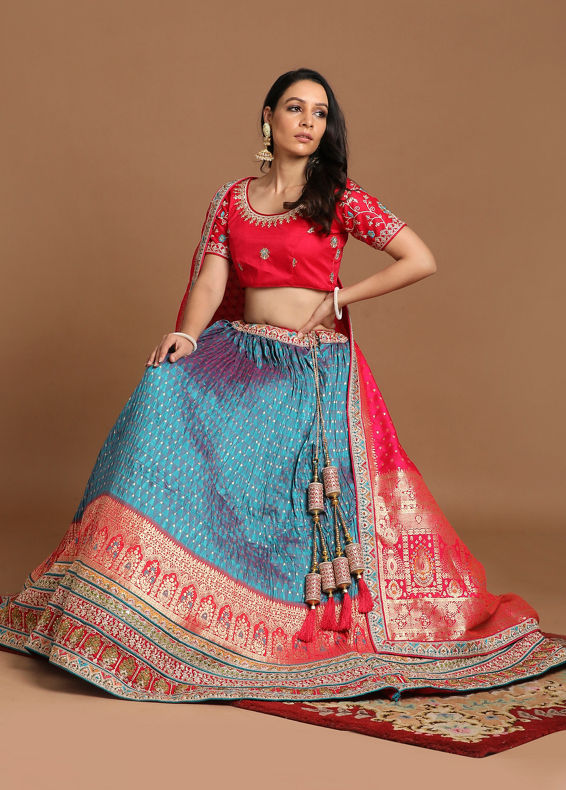 Mohey Women Elegant Blue Benarasi Lehenga