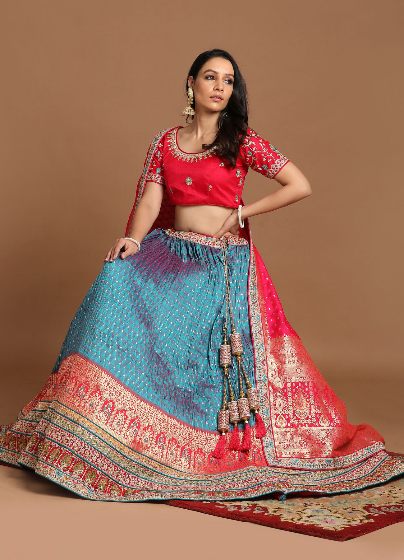 Mohey Women Elegant Blue Benarasi Lehenga