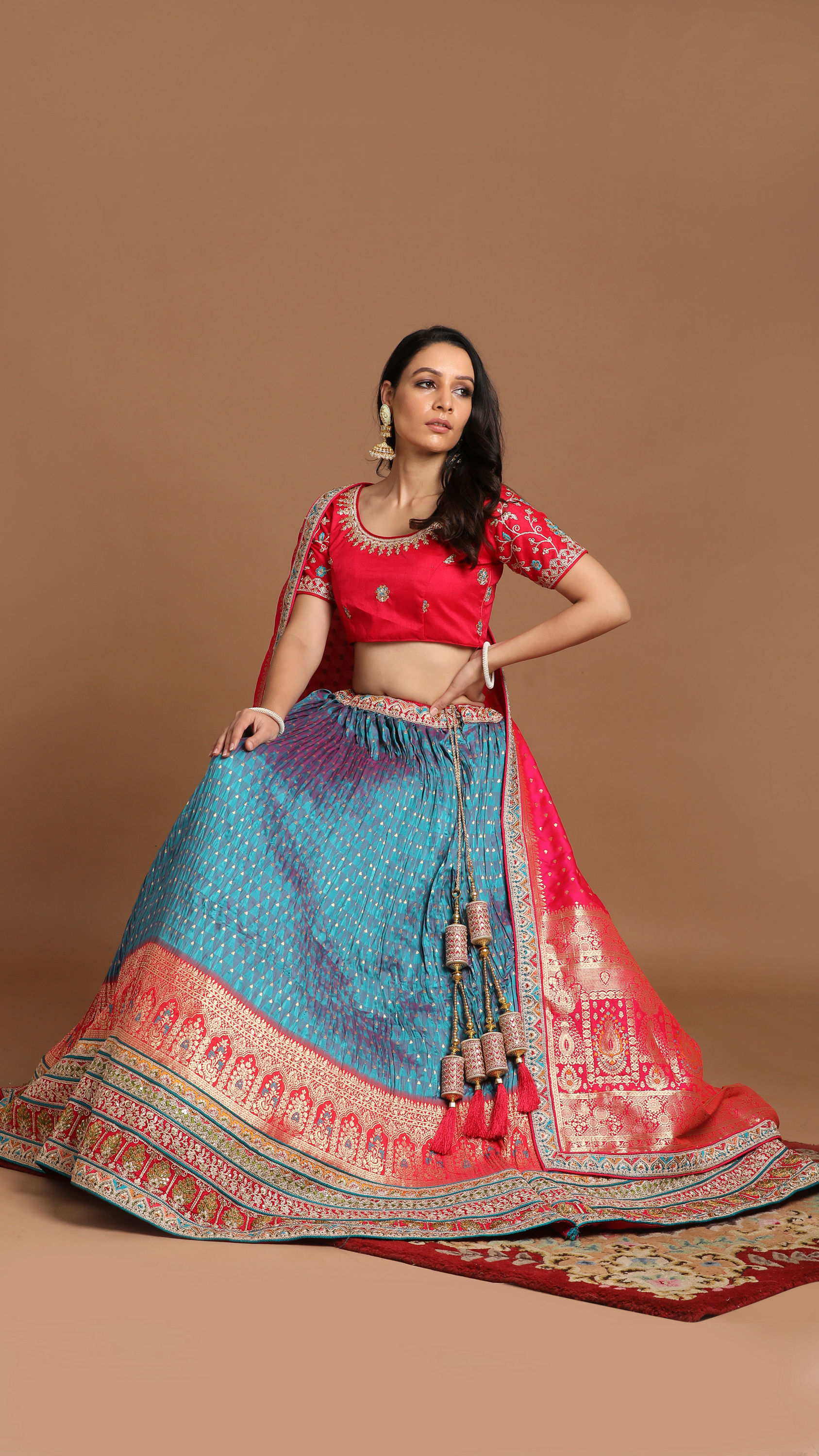 Mohey Women Elegant Blue Benarasi Lehenga