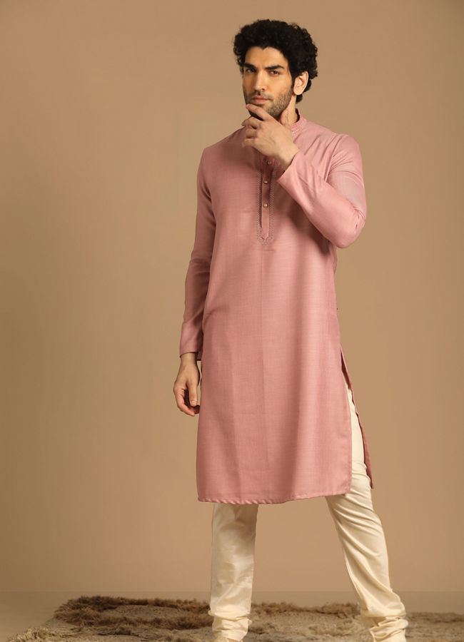 Manyavar Men Classy Pink Kurta Set