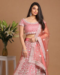 Mohey Women Majestic Pink Bridal Lehenga With Embroidery Work