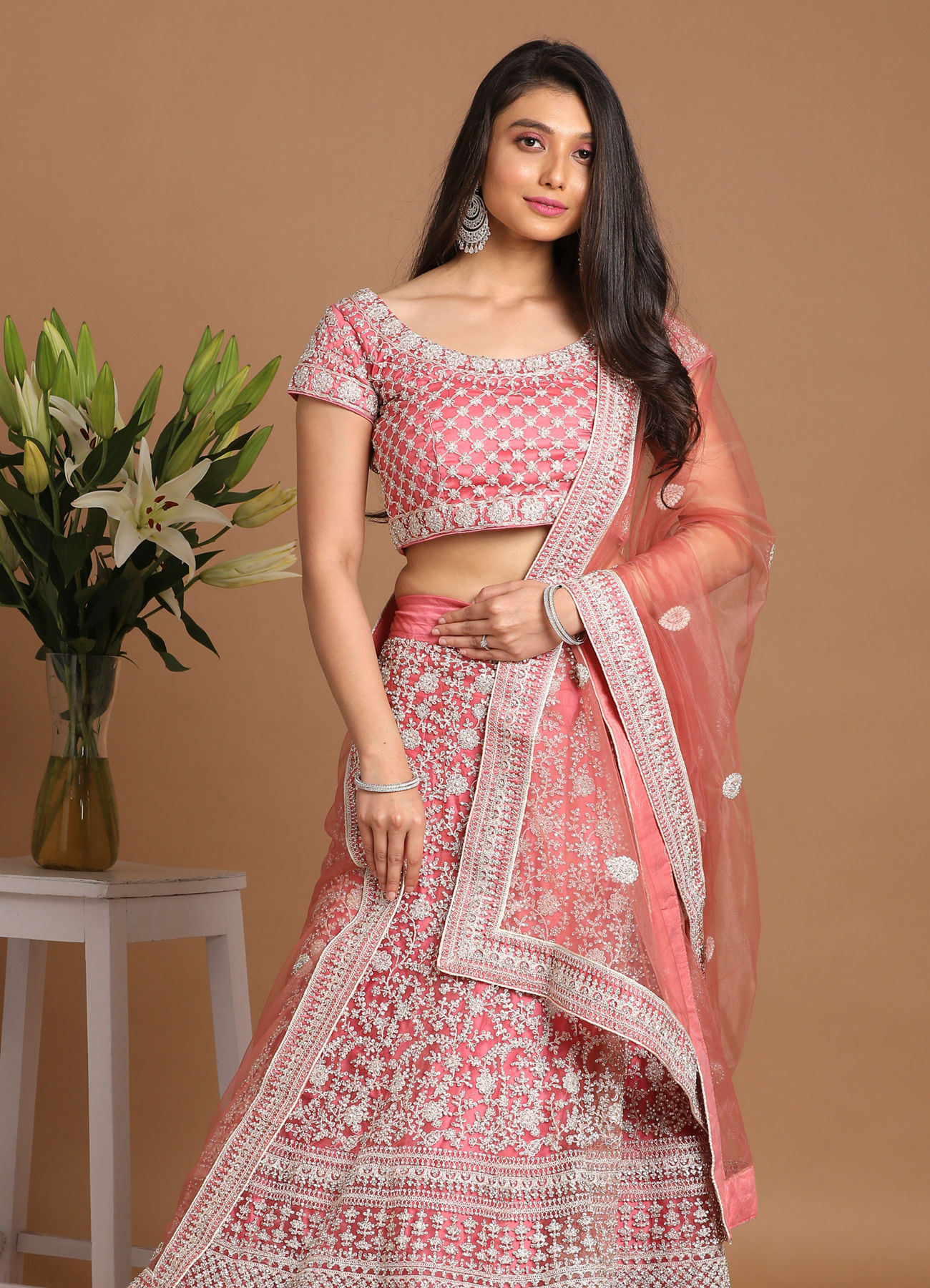 Mohey Women Majestic Pink Bridal Lehenga With Embroidery Work