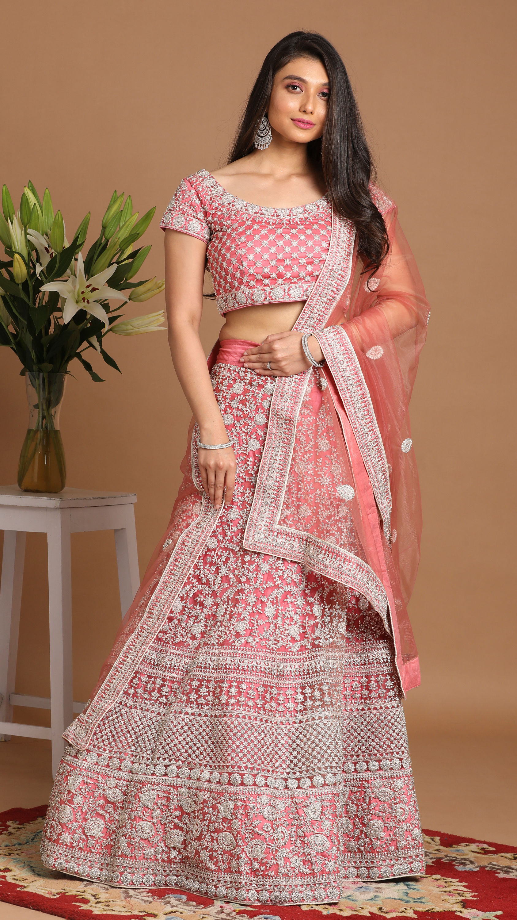 Mohey Women Majestic Pink Bridal Lehenga With Embroidery Work