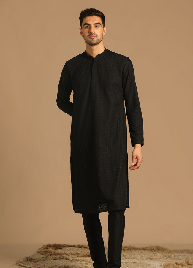 Buy Chikankari Black Kurta Set Online in India @Manyavar - Kurta Pajama ...