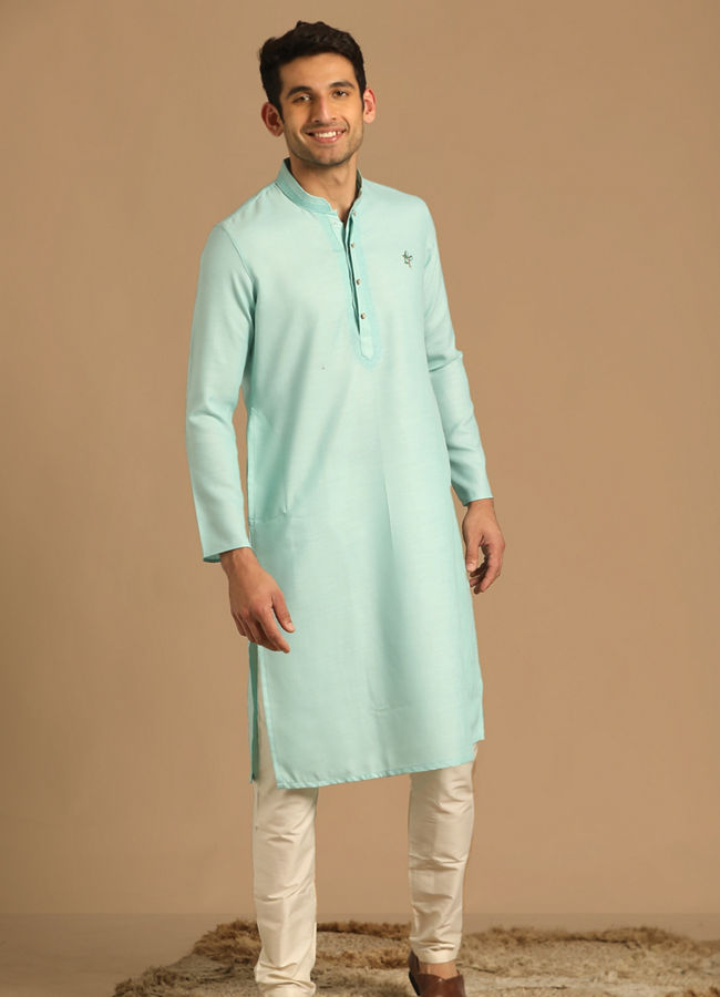 Manyavar Men Self Design Blue Kurta Set