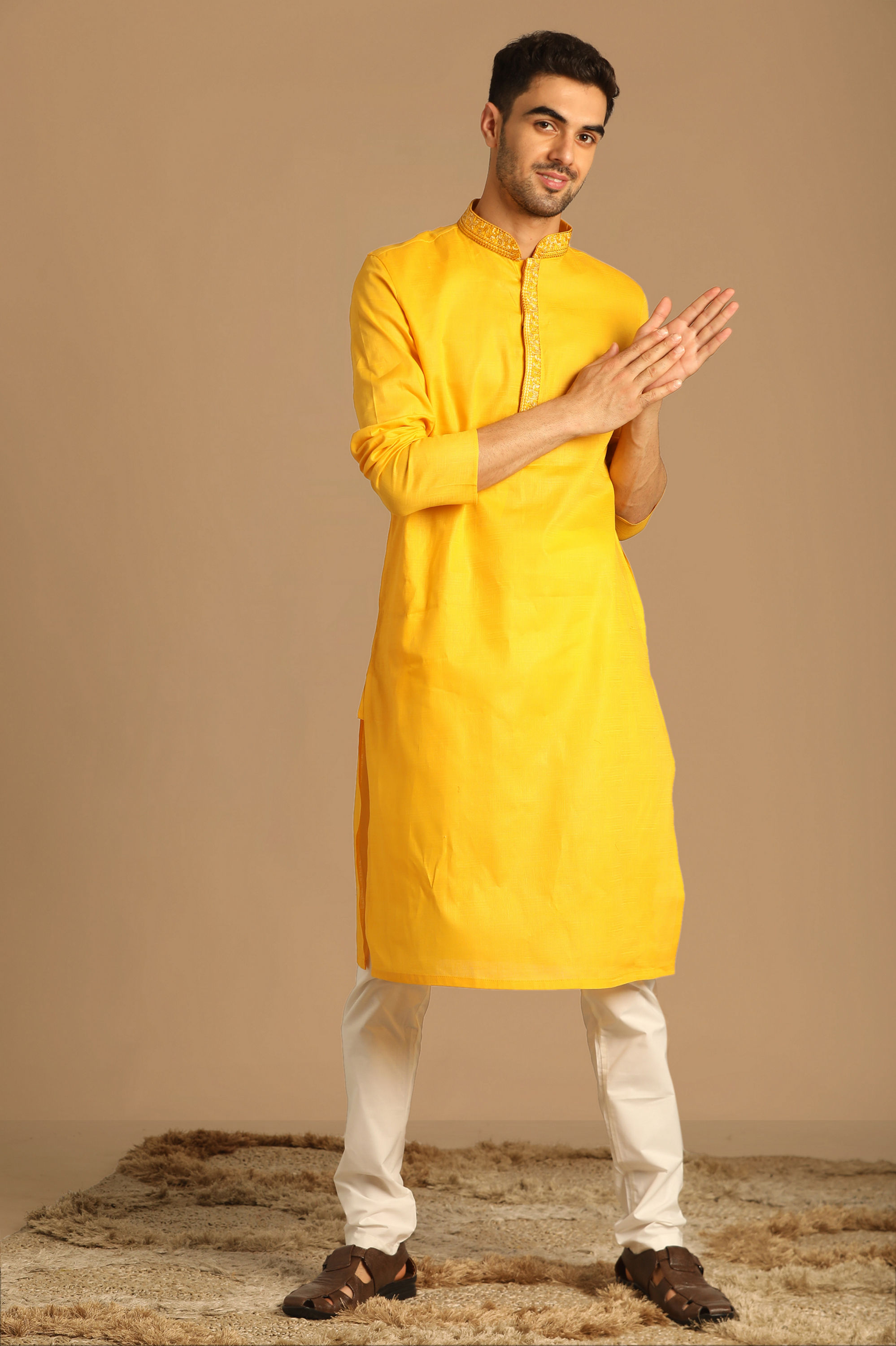 Manyavar Men Contemporary Yellow Kurta Pajama