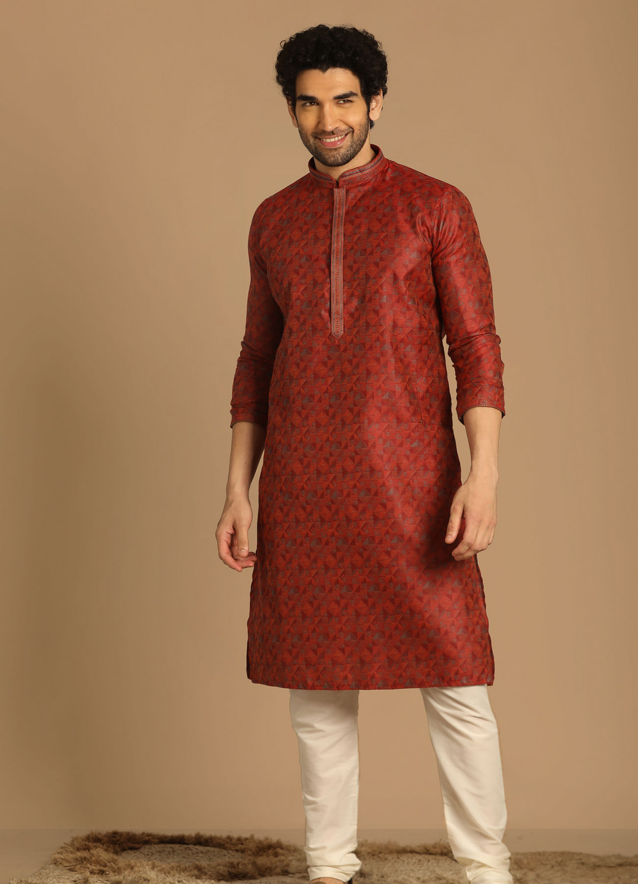 Manyavar Men Smart Fit Maroon Kurta Pajama