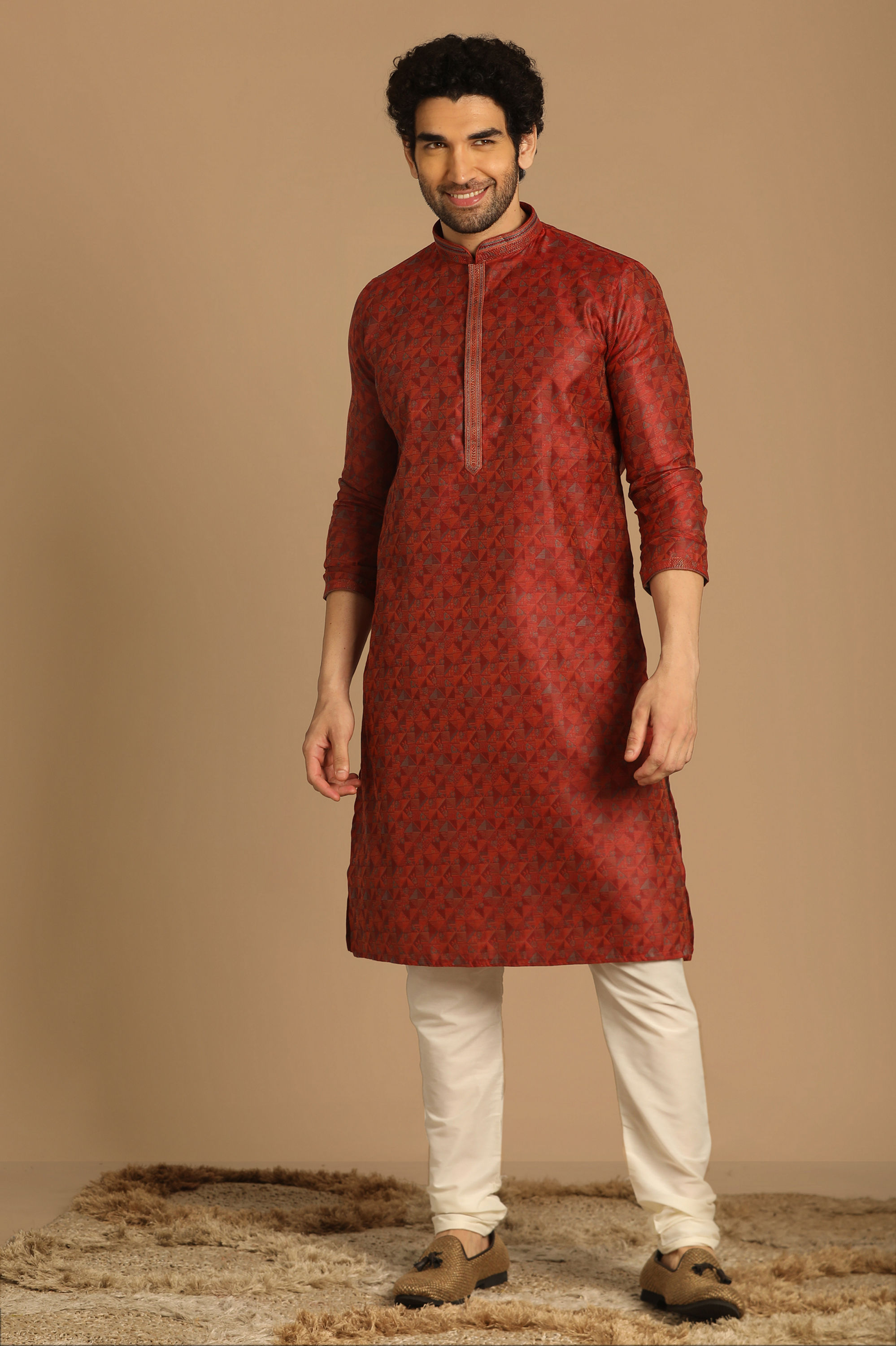 Manyavar Men Smart Fit Maroon Kurta Pajama