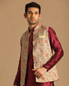 Manyavar Men Grey Jacket With Multicolor Floral Prints