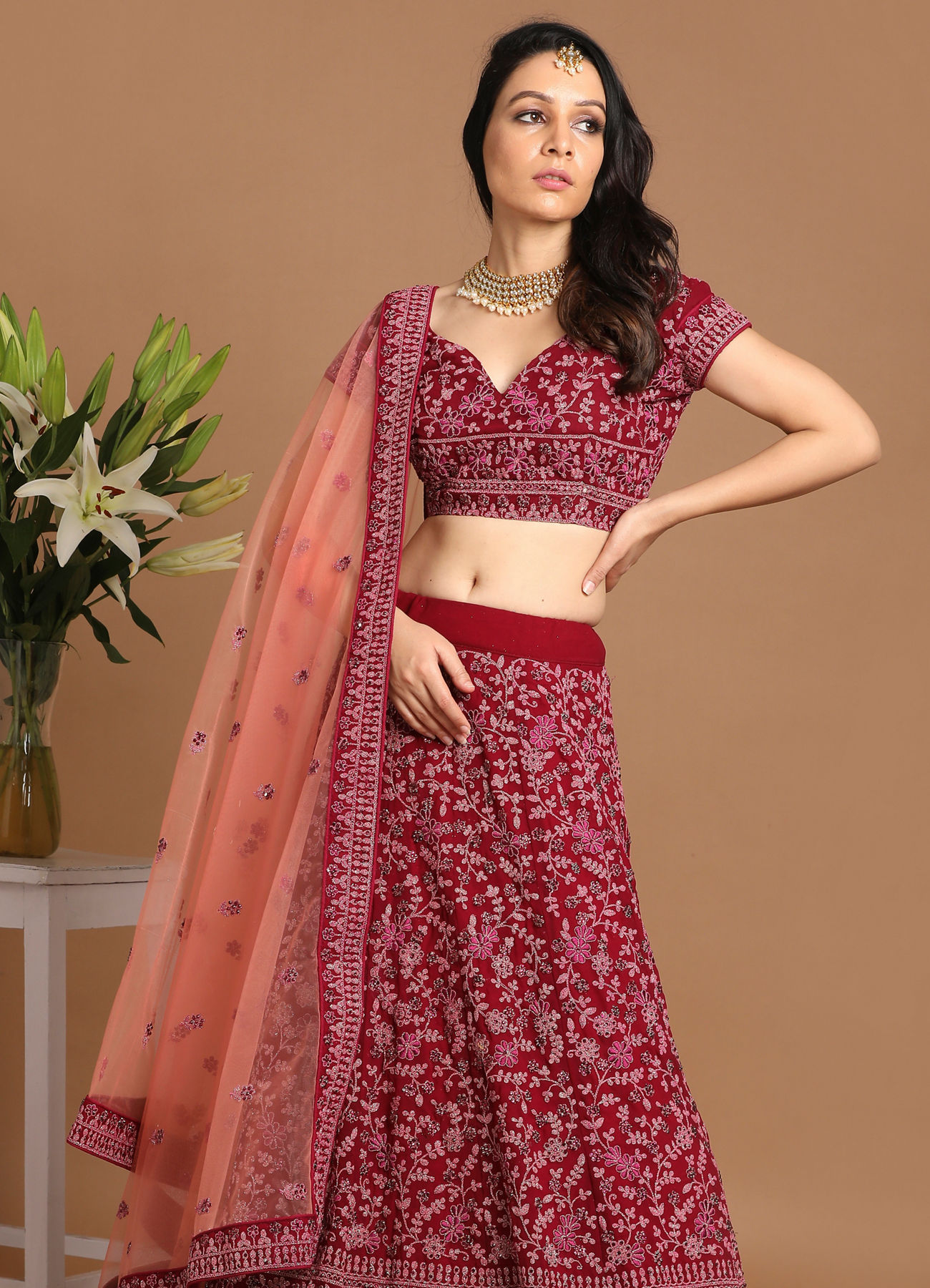 Mohey Women Enchanting Wine Lehenga