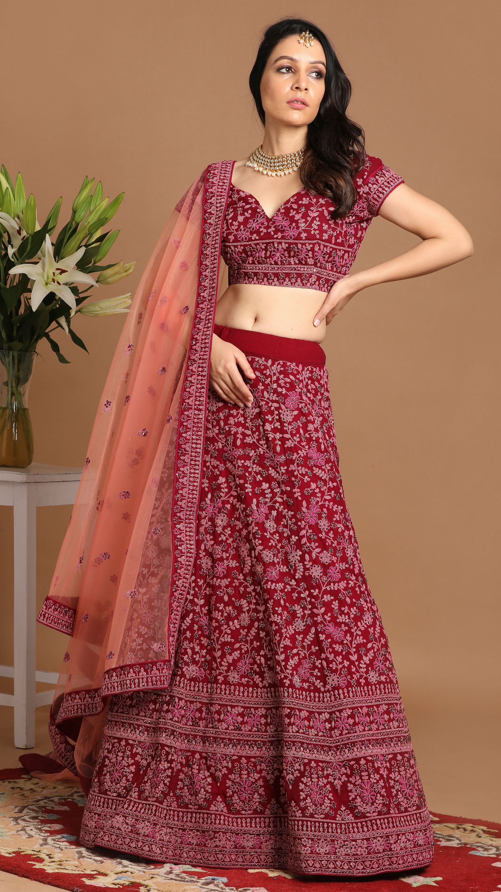 Mohey Women Enchanting Wine Lehenga