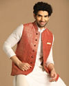Manyavar Men Rust Self Design Jacket