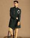 alt message - Manyavar Men Graceful Green Indo Western Set image number 1