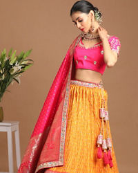 Mohey Women Charming Mustard Yellow Benarasi Lehenga