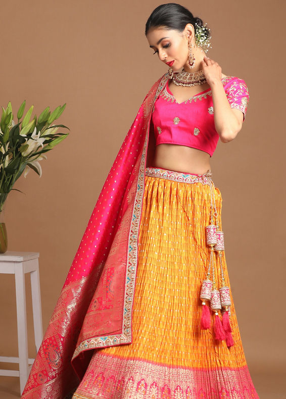 Mohey Women Charming Mustard Yellow Benarasi Lehenga