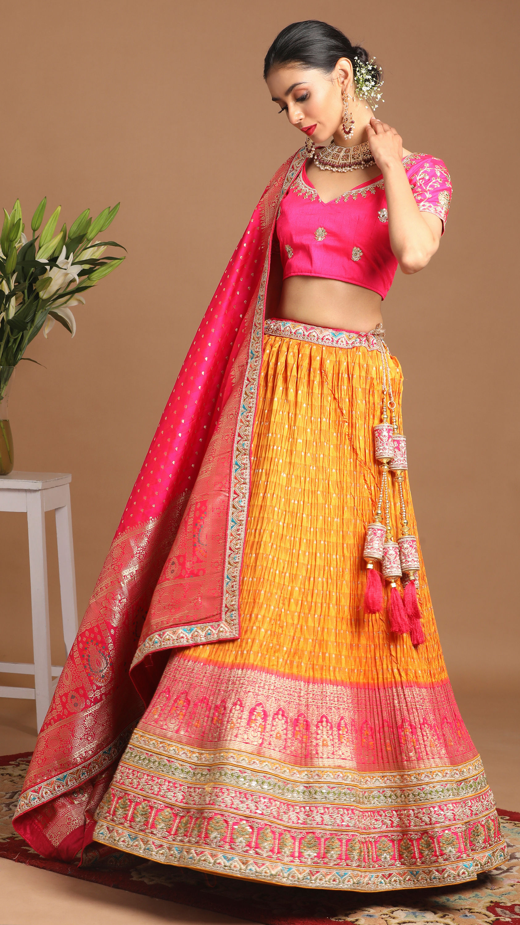 Mohey Women Charming Mustard Yellow Benarasi Lehenga