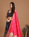 Mohey Women Vibrant Indigo Blue Benarasi Lehenga