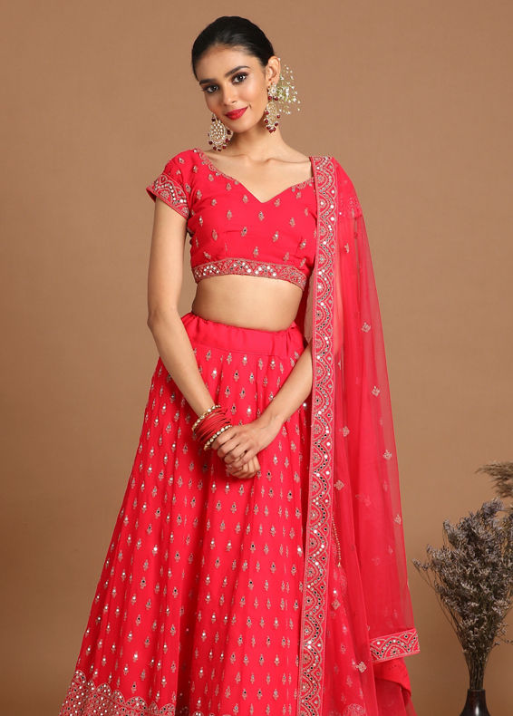 Mohey Women Georgette Rani Pink Bridal Lehenga
