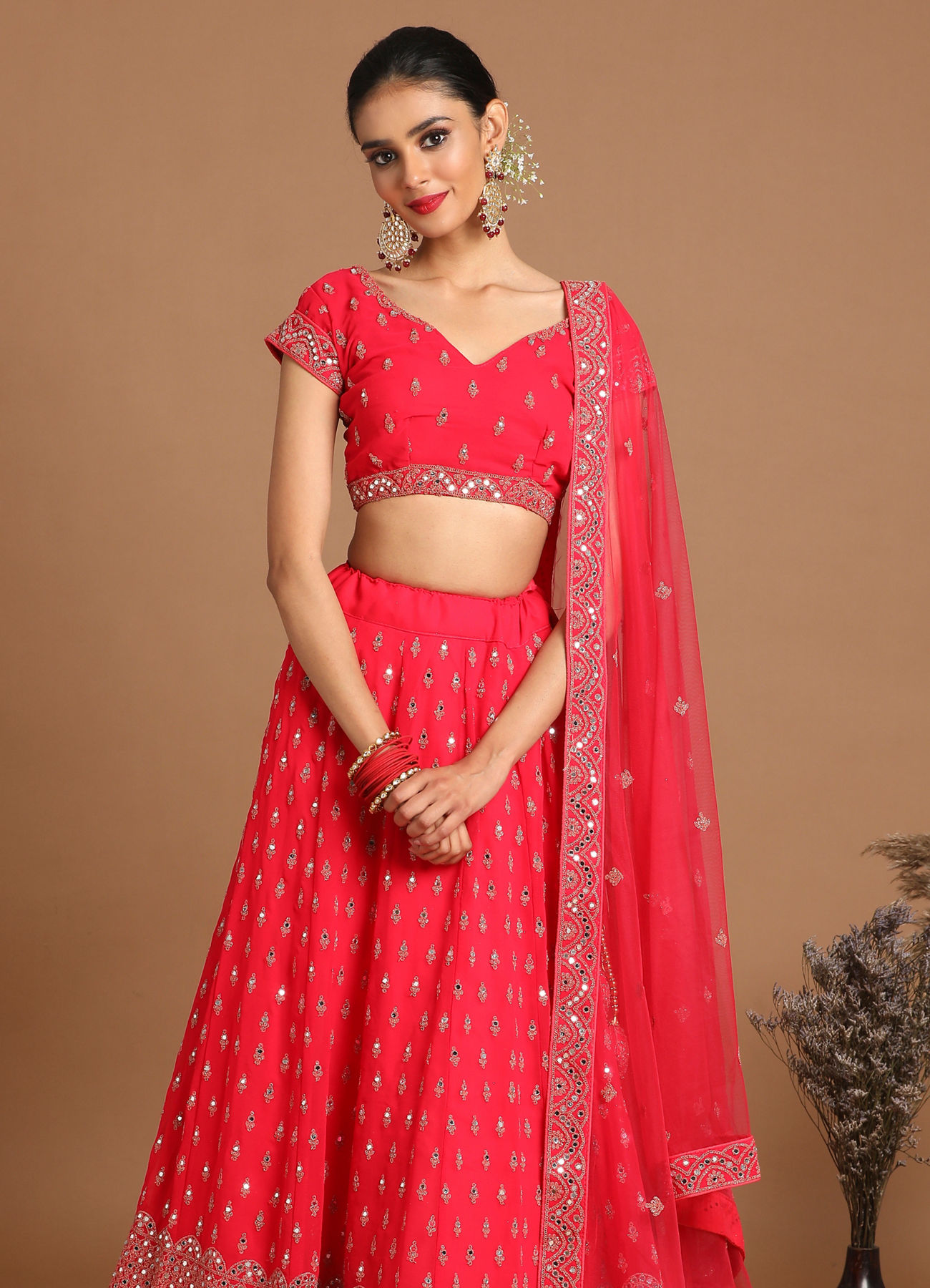 Mohey Women Georgette Rani Pink Bridal Lehenga