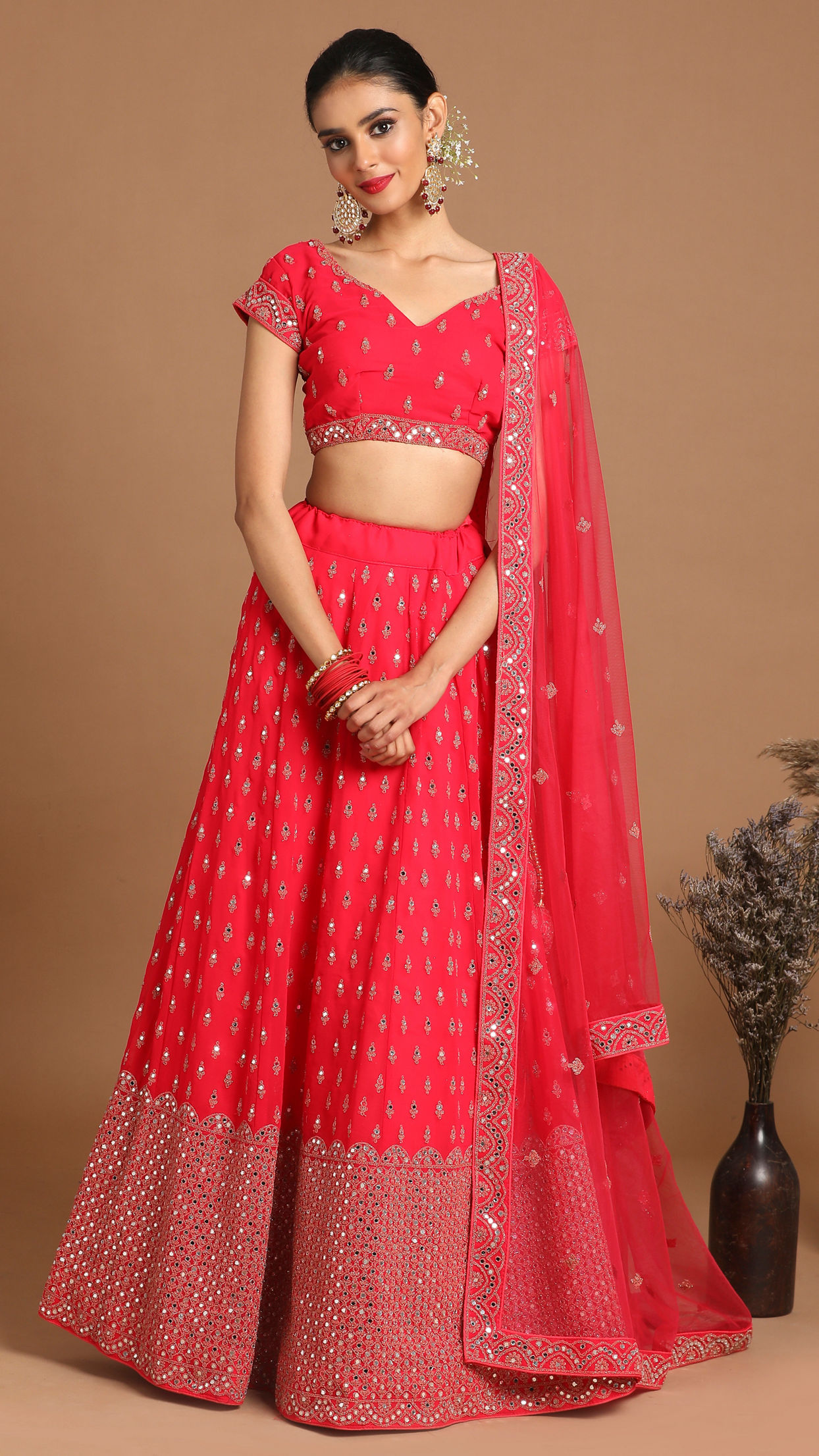 Mohey Women Georgette Rani Pink Bridal Lehenga image number 0