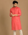 Manyavar Men Rani Pink Cotton Blend Kurta Pajama