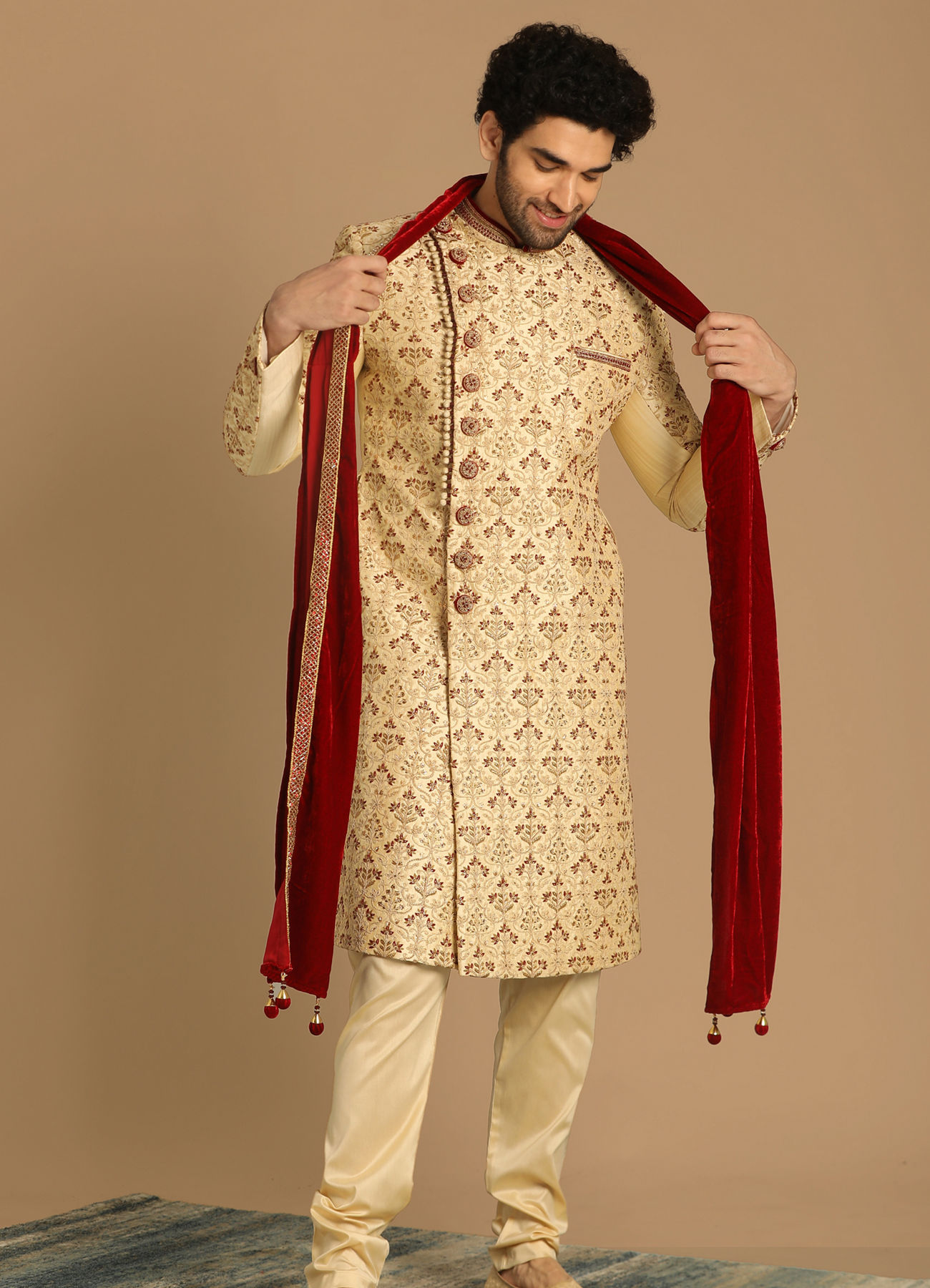 Manyavar Men Suave Biscuit Shade Sherwani
