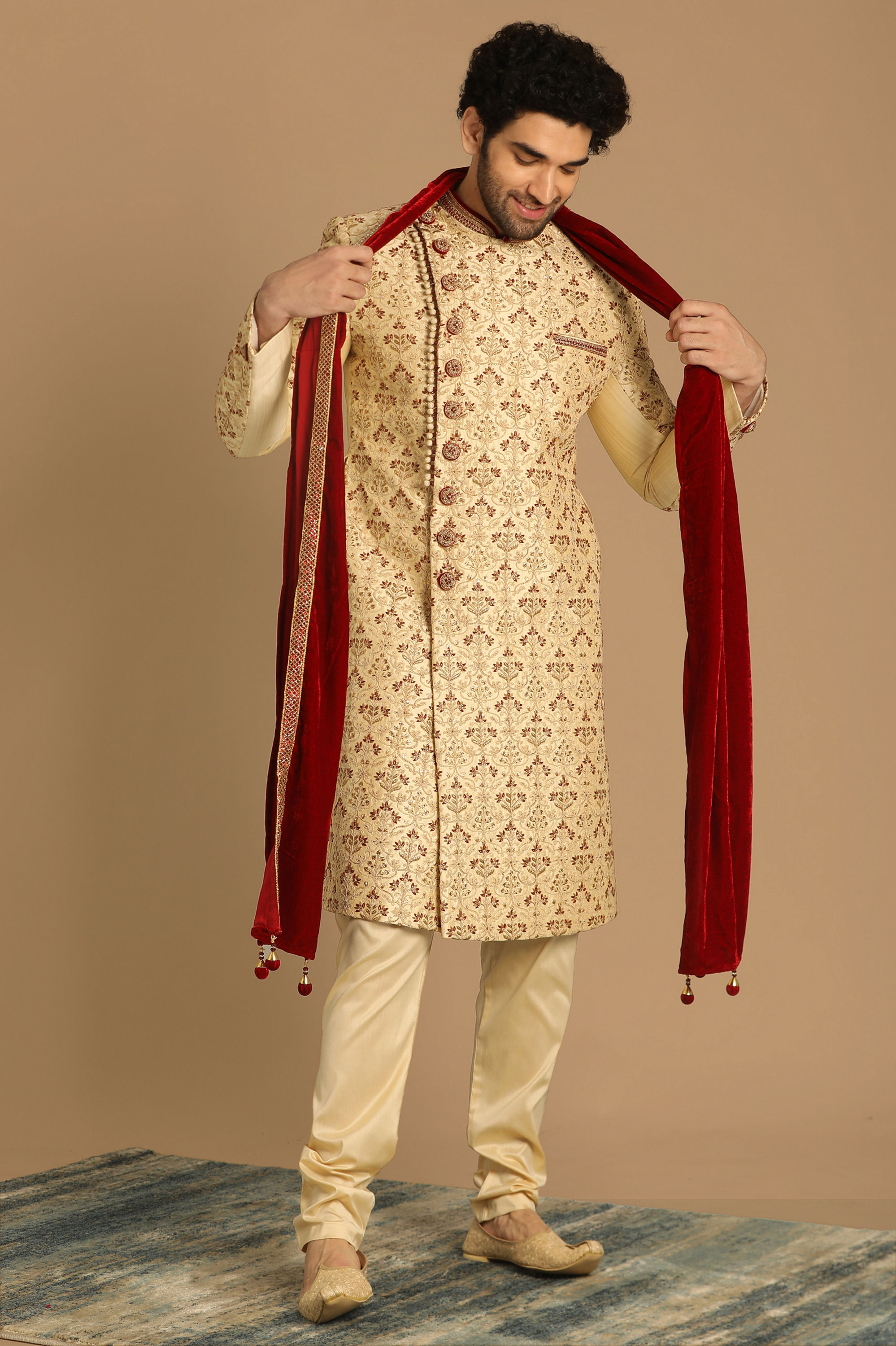 Manyavar Men Suave Biscuit Shade Sherwani