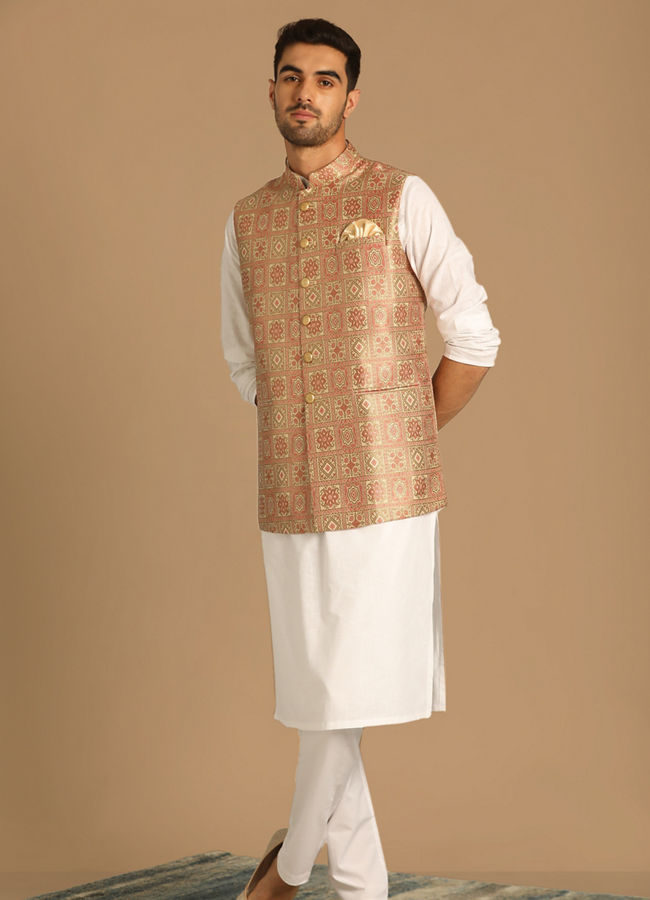 Manyavar Men Fashionable Fawn Jacket