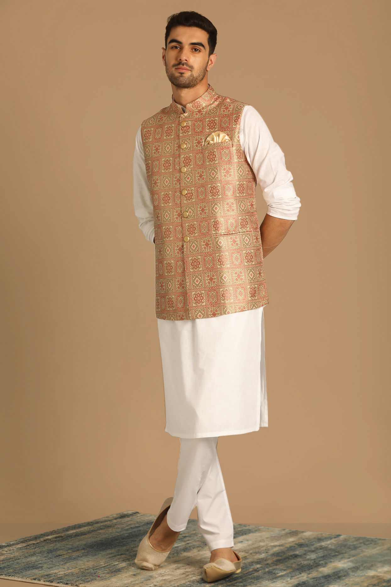 Manyavar Men Fashionable Fawn Jacket