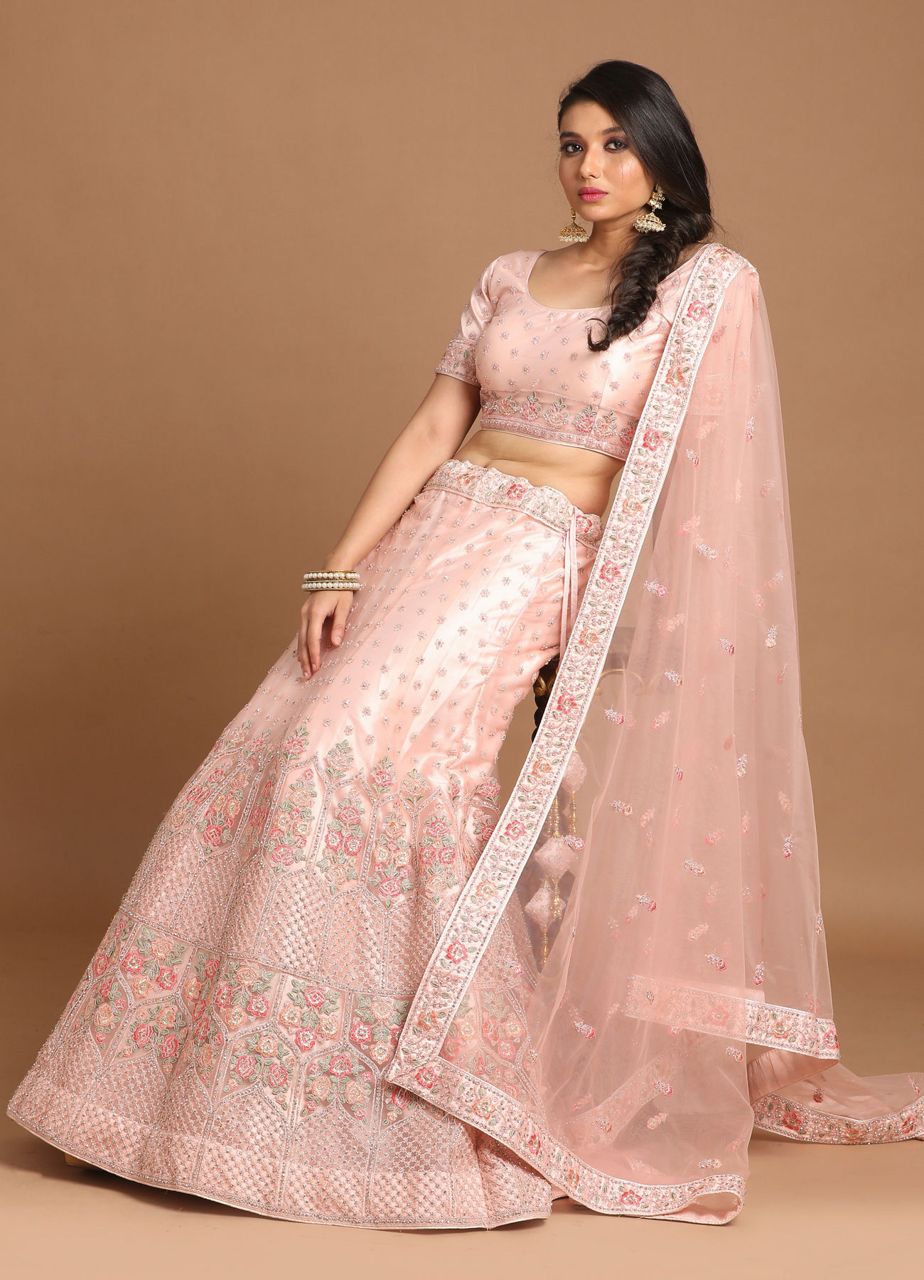 Mohey Women Light Pink Embellished Lehenga