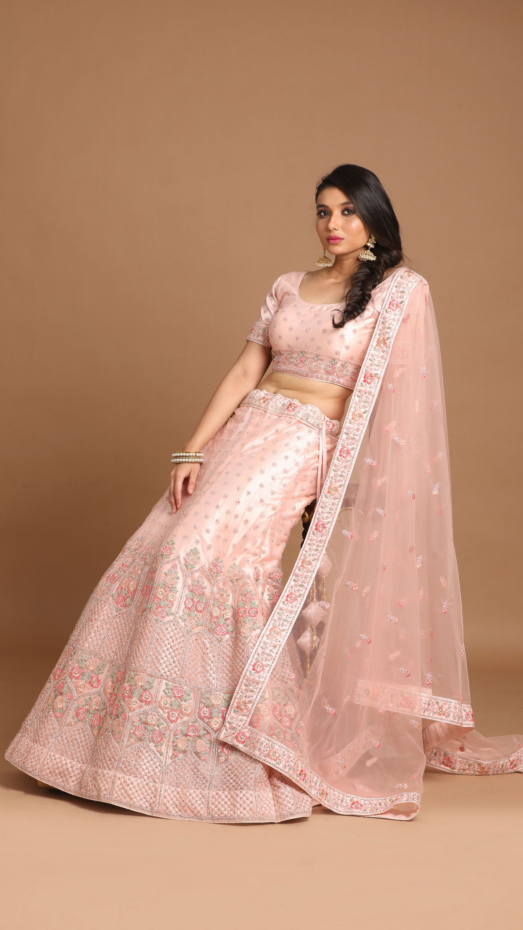 Mohey Women Light Pink Embellished Lehenga