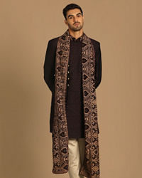 Manyavar Men Wine Indo Western Set With Dupatta