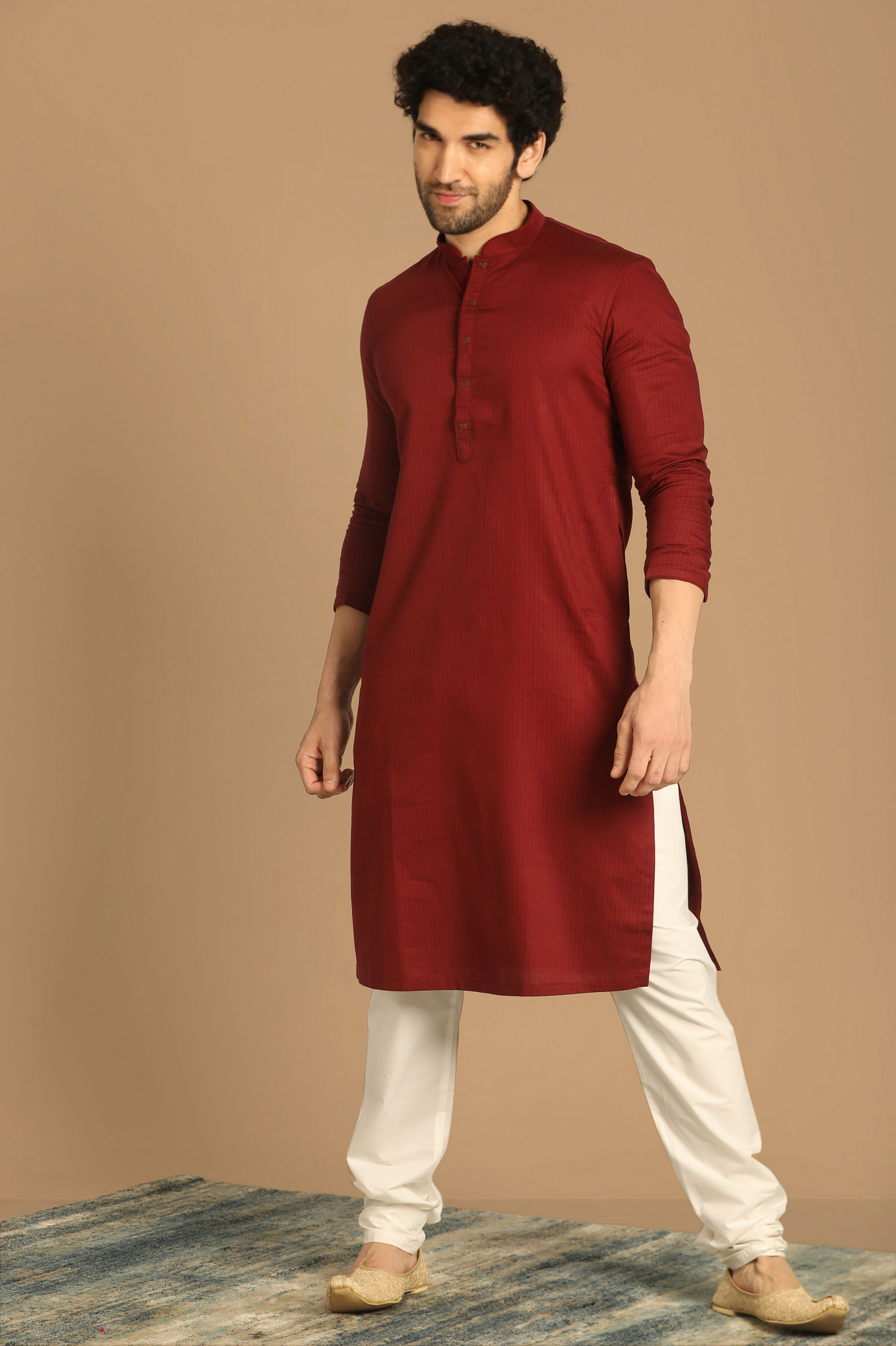 Manyavar Men Dapper Maroon Kurta Set