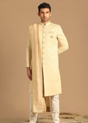 Manyavar Men Timeless Beige Sherwani image number 1