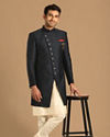 alt message - Manyavar Men Sophisticated Blue Indo Western image number 1