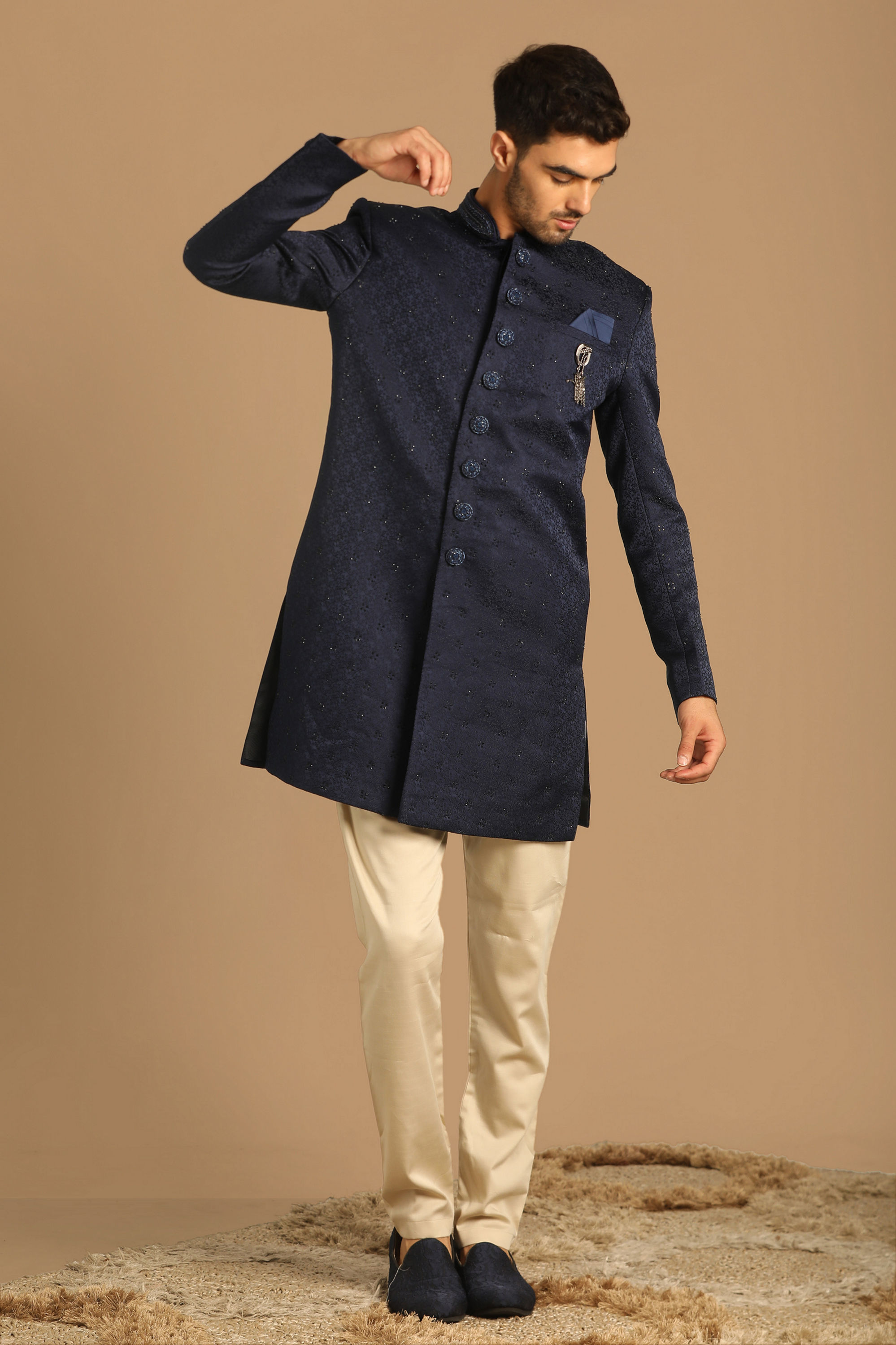 Manyavar Men Iconic Blue Indo Western