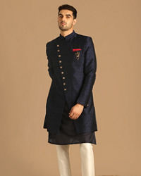 Manyavar Men Sophisticated Feroze Blue Indo Western