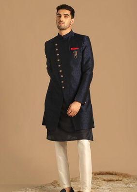 Manyavar Men Sophisticated Feroze Blue Indo Western image number 1