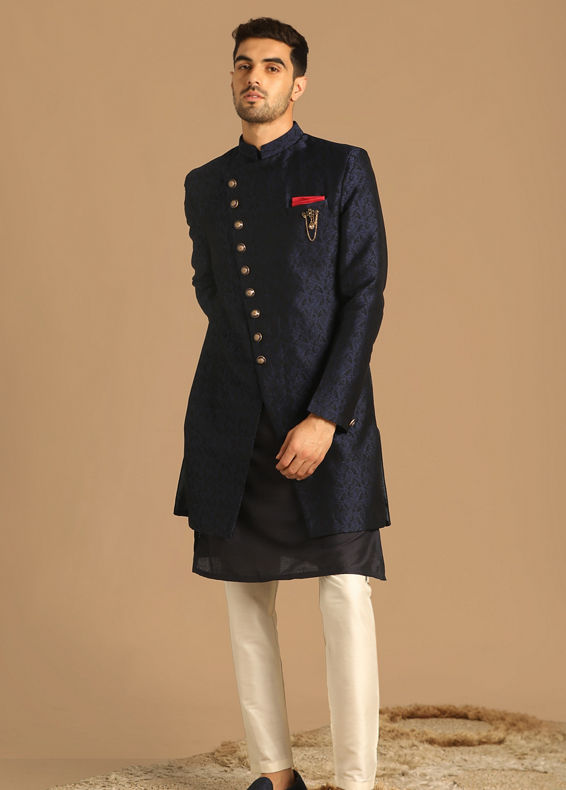 Manyavar Men Sophisticated Feroze Blue Indo Western