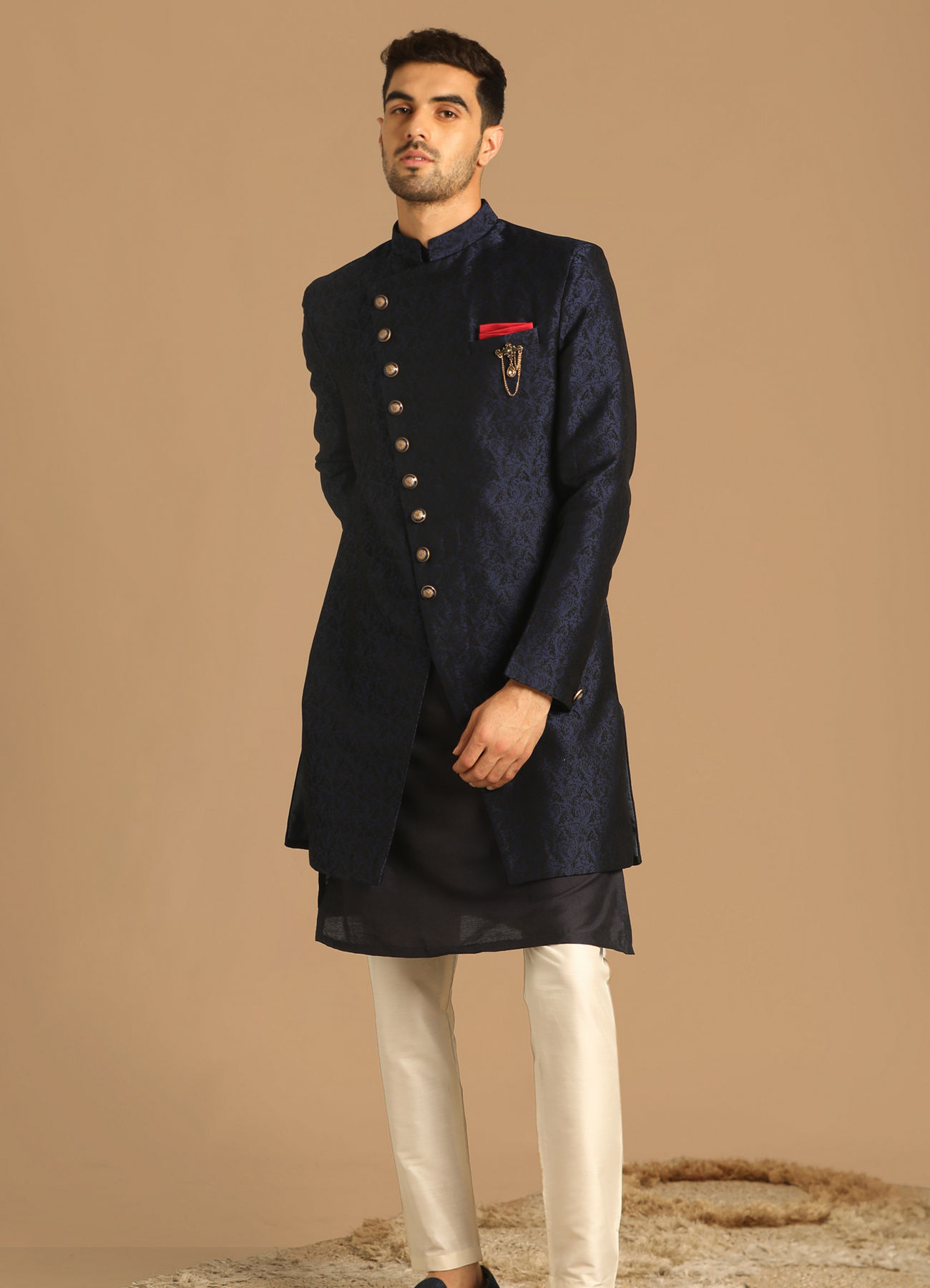 Manyavar Men Sophisticated Feroze Blue Indo Western