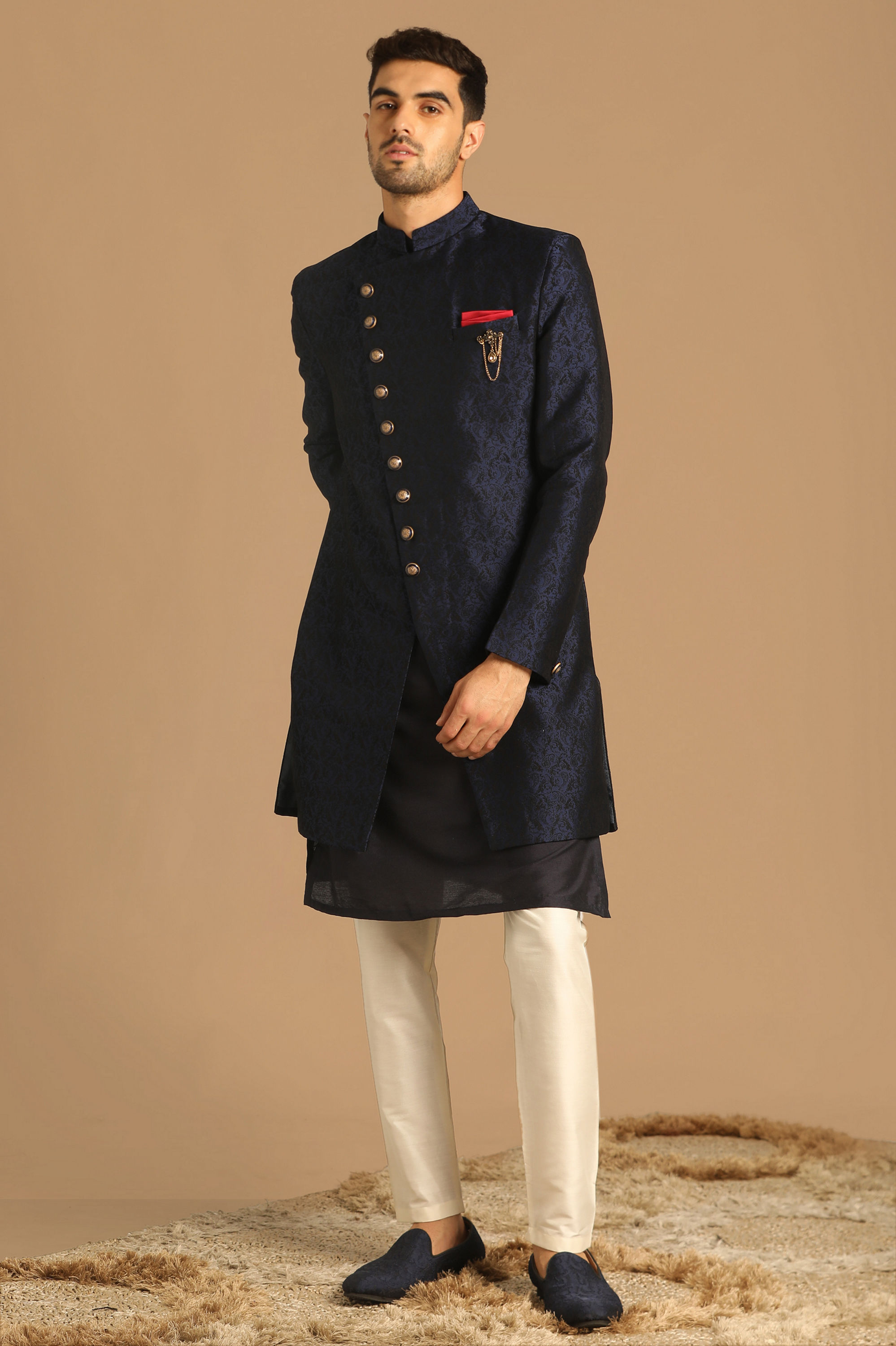 Manyavar Men Sophisticated Feroze Blue Indo Western