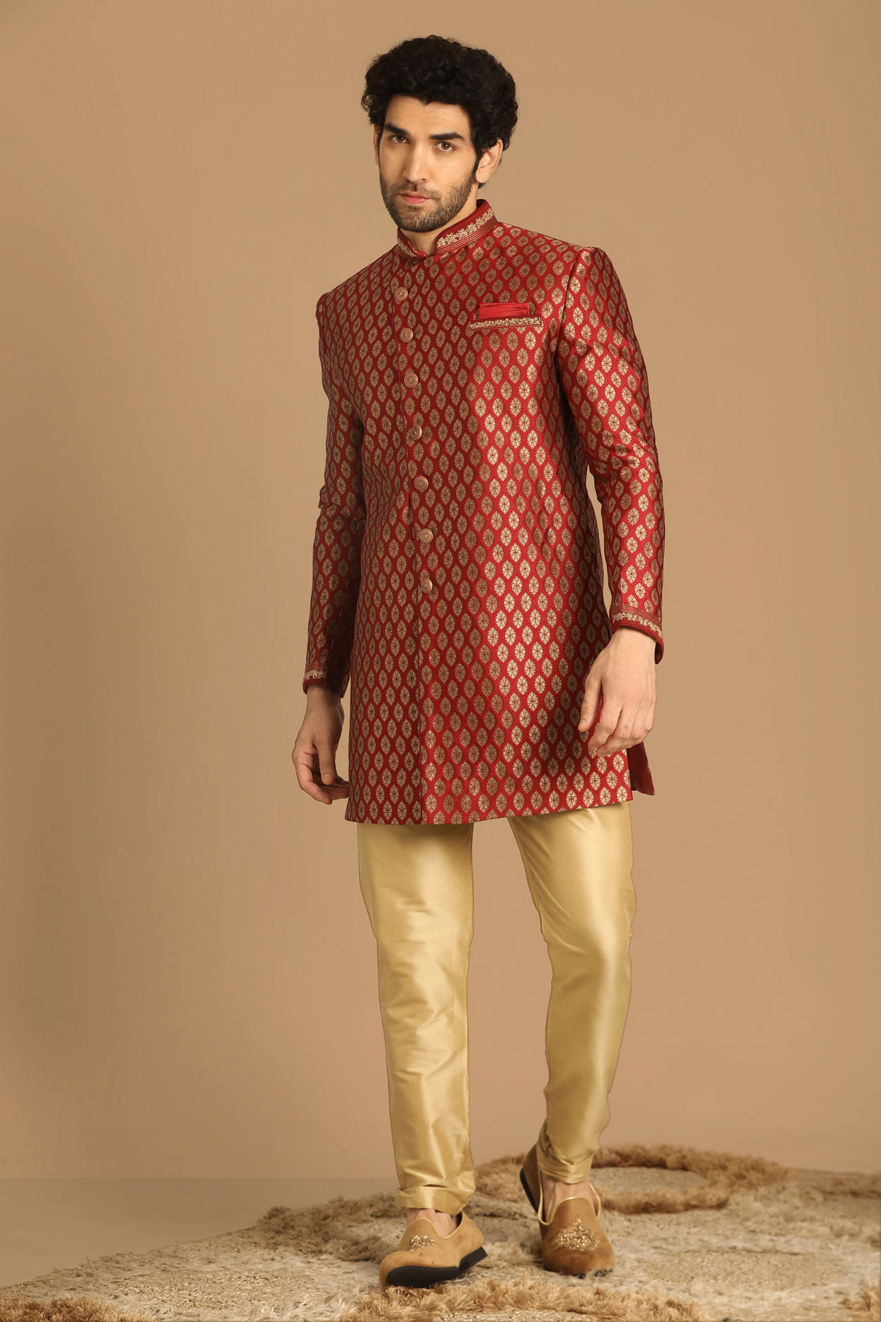 alt message - Manyavar Men Modish Maroon Indo Western image number 1