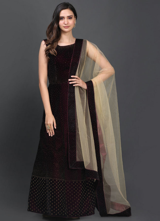 alt message - Mohey Women Statement Maroon Gown image number 0