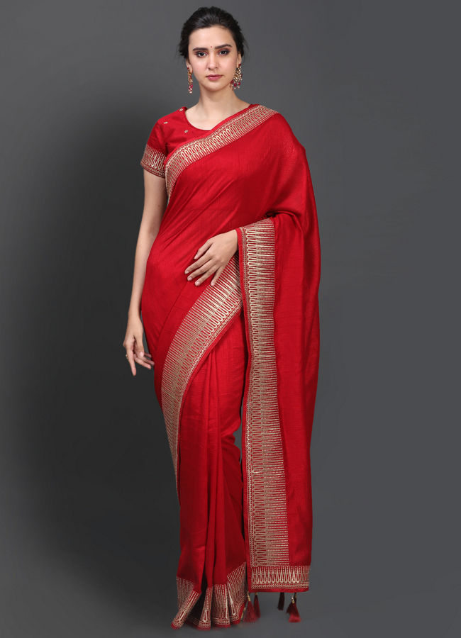 Decadent Dark Red Saree image number 0